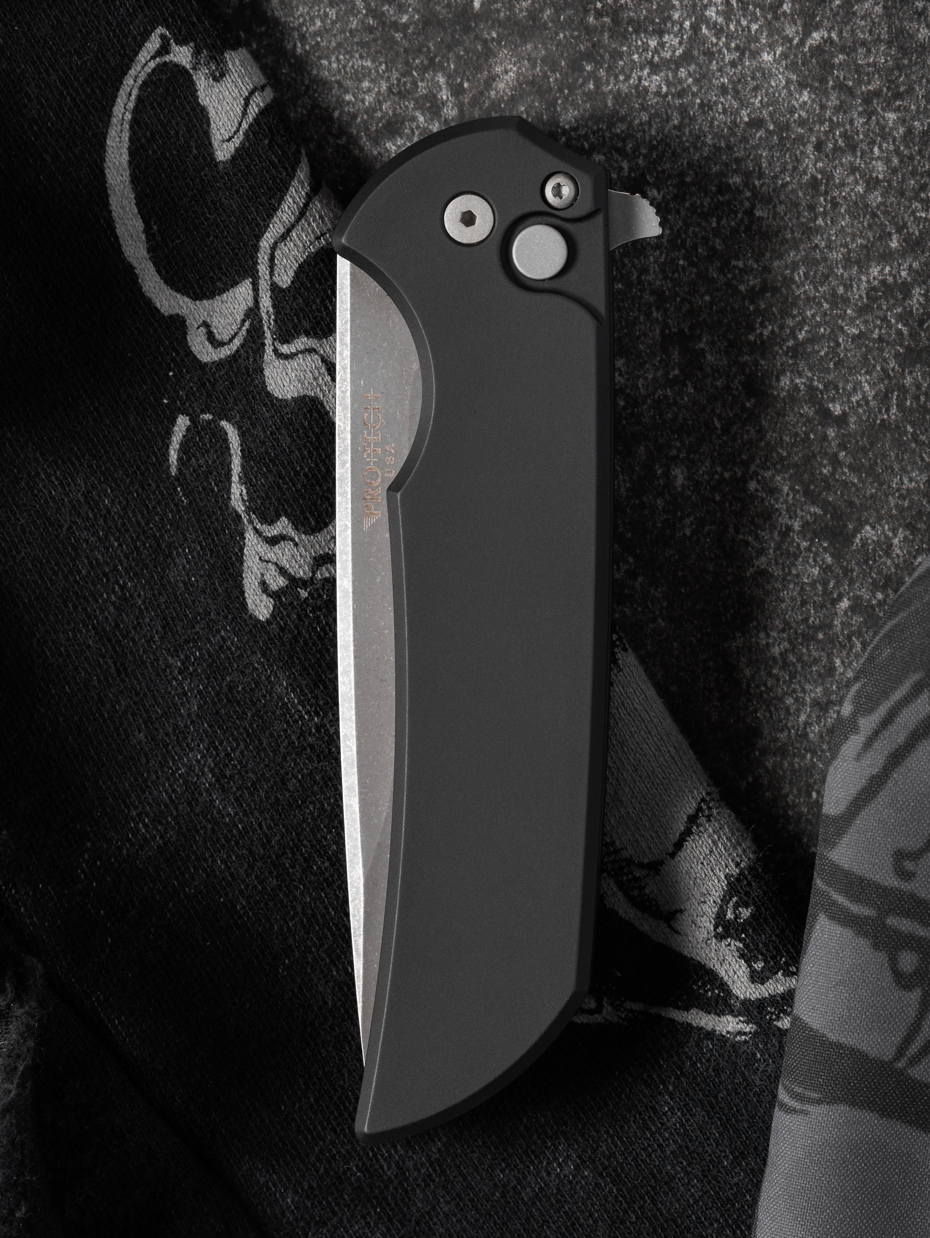 Pro-Tech Mordax (MX101.AW.20CV) - Black Handle - Acid Wash 20-CV Blade - Blasted Hardware