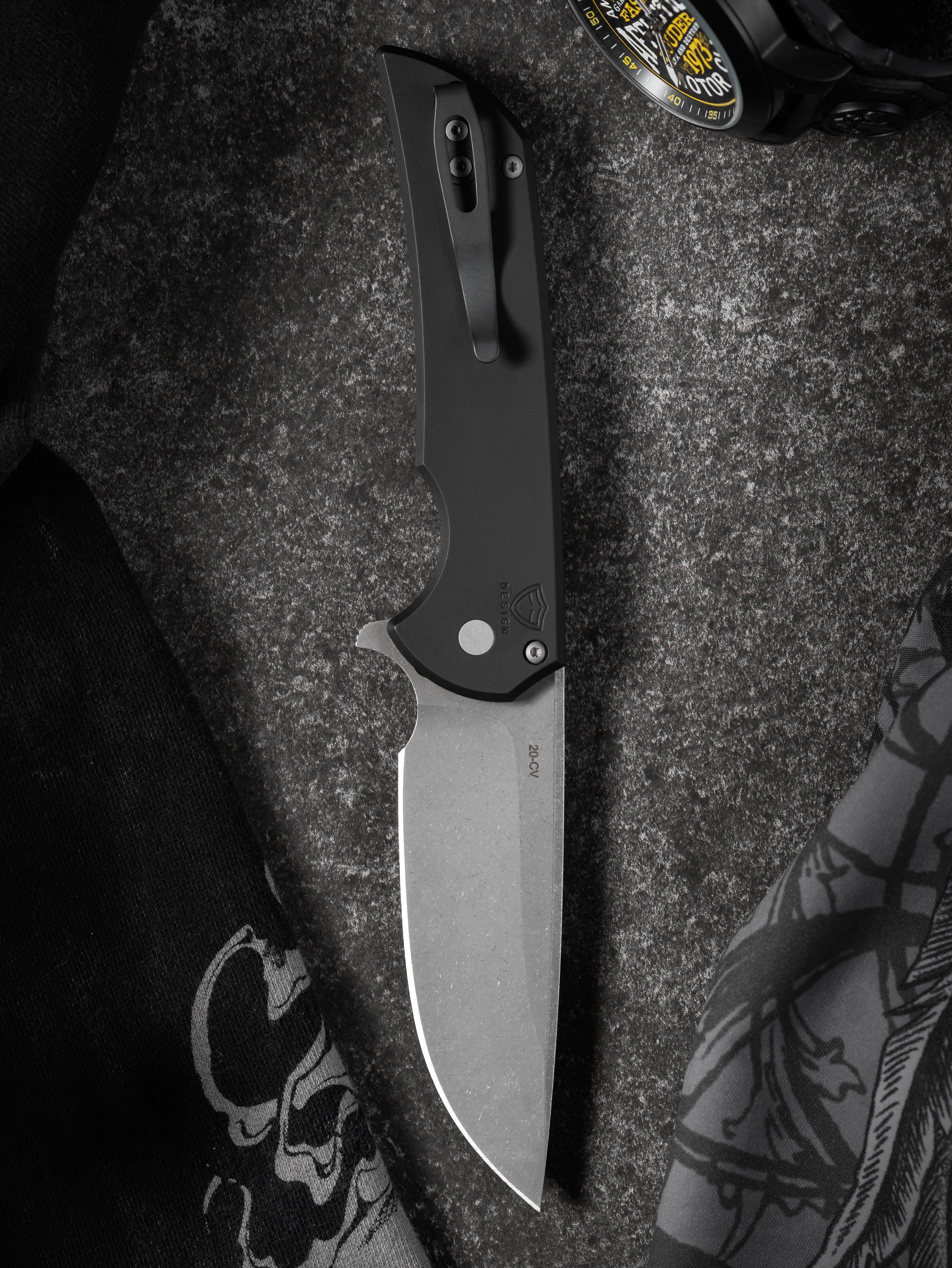 Pro-Tech Mordax (MX101.AW.20CV) - Black Handle - Acid Wash 20-CV Blade - Blasted Hardware