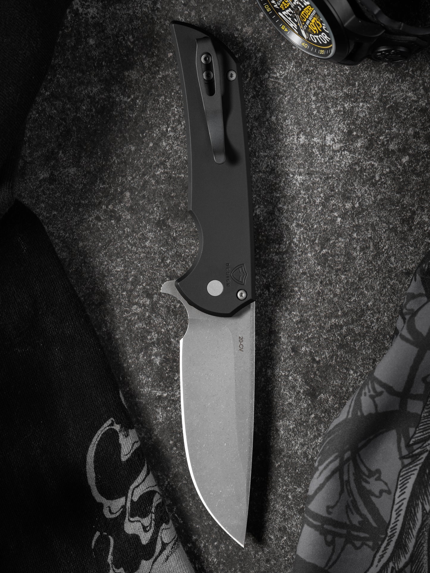 Pro-Tech Mordax (MX101.AW.20CV) - Black Handle - Acid Wash 20-CV Blade - Blasted Hardware