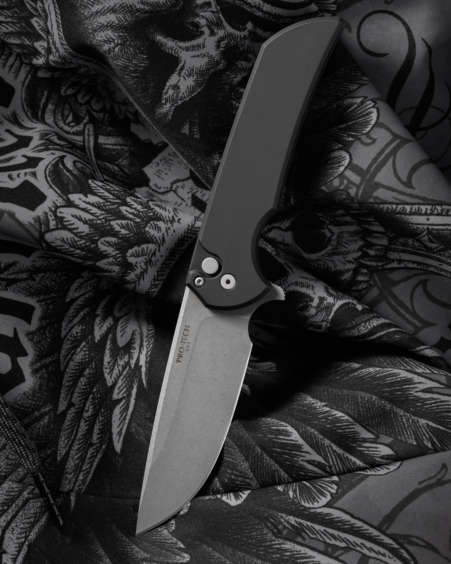 Pro-Tech Mordax (MX101.AW.20CV) - Black Handle - Acid Wash 20-CV Blade - Blasted Hardware
