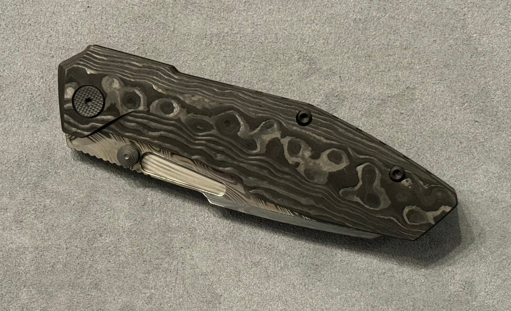 Null Knives-Null Knives Raikou - Black Camo CF w/ Thor Damasteel - Brand New-3-Urban Cutlery
