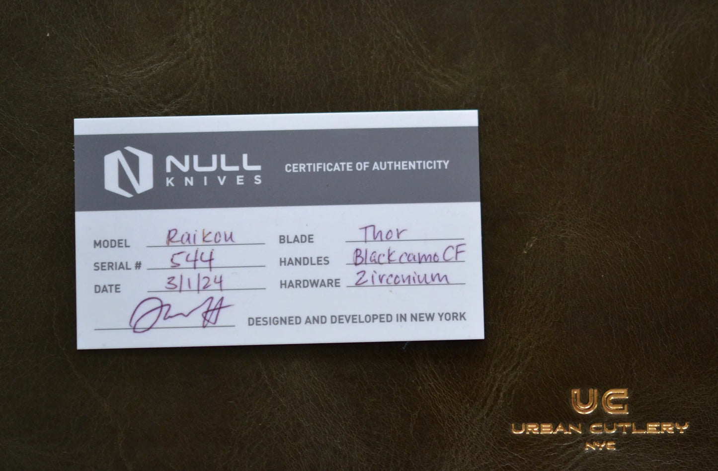 Null Knives-Null Knives Raikou - Black Camo CF w/ Thor Damasteel - Brand New-7-Urban Cutlery