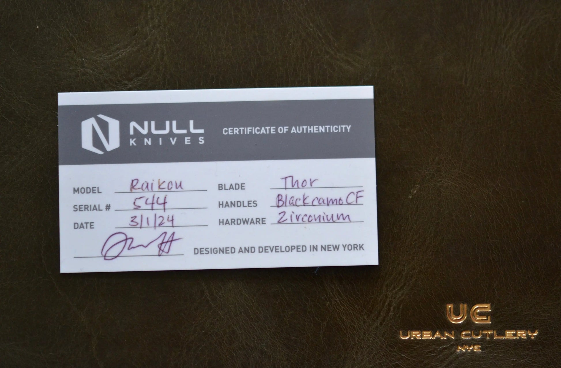 Null Knives-Null Knives Raikou - Black Camo CF w/ Thor Damasteel - Brand New-7-Urban Cutlery