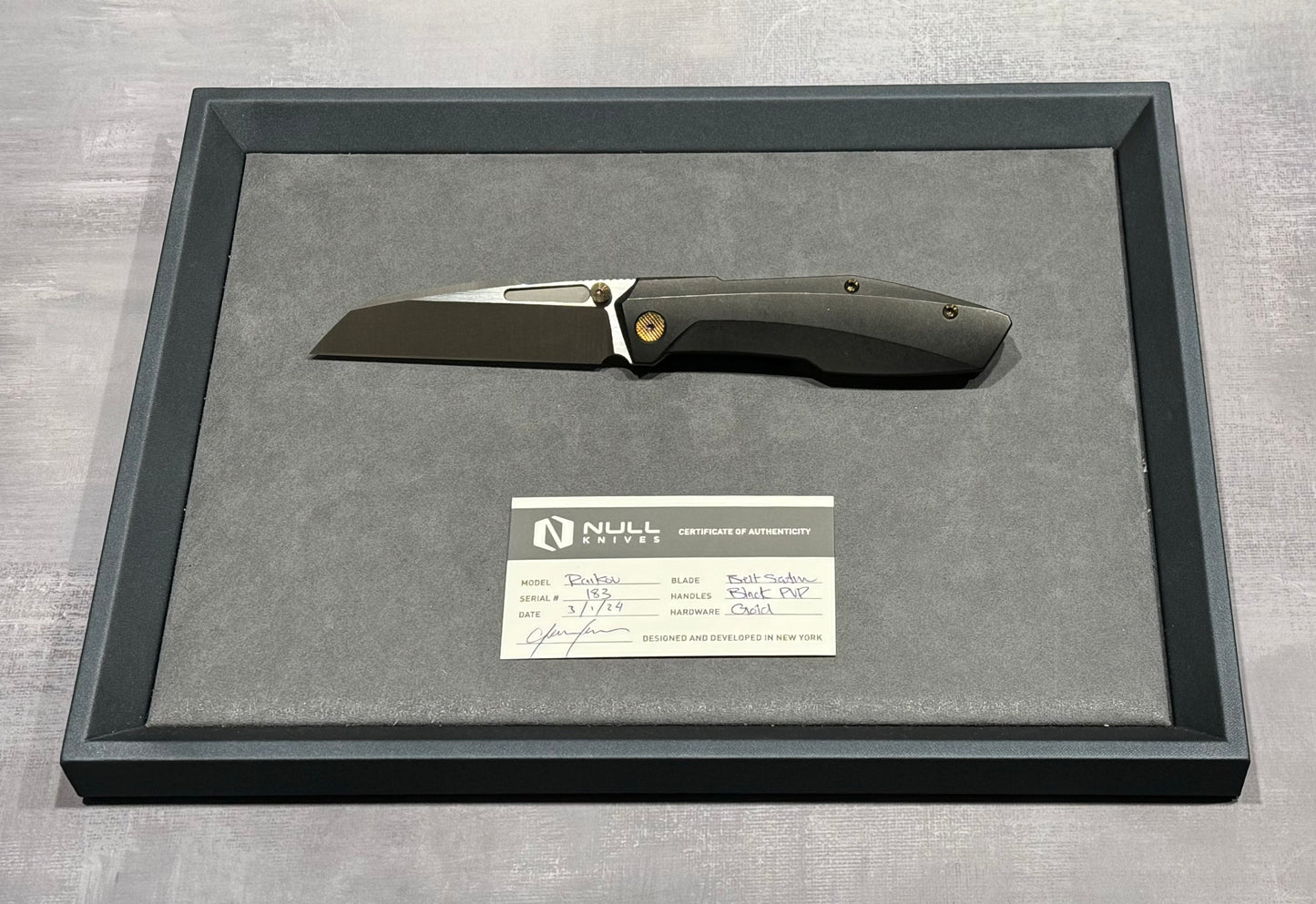 Null Knives-Null Knives Raikou - Black PVD/Belt Satin - Brand New-1-Urban Cutlery