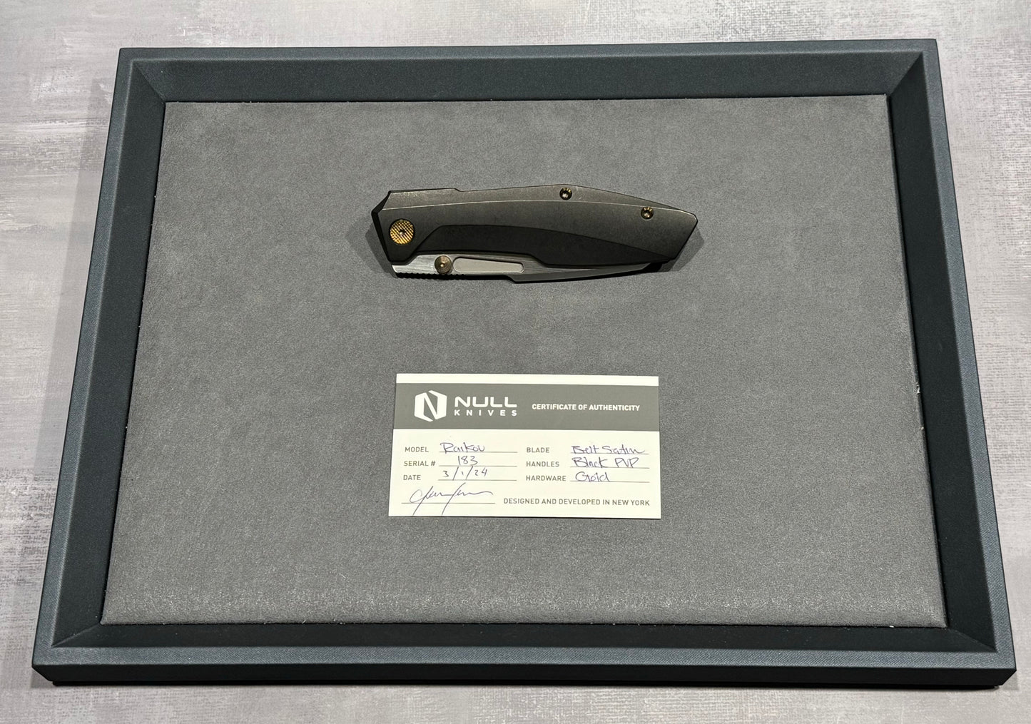 Null Knives-Null Knives Raikou - Black PVD/Belt Satin - Brand New-3-Urban Cutlery