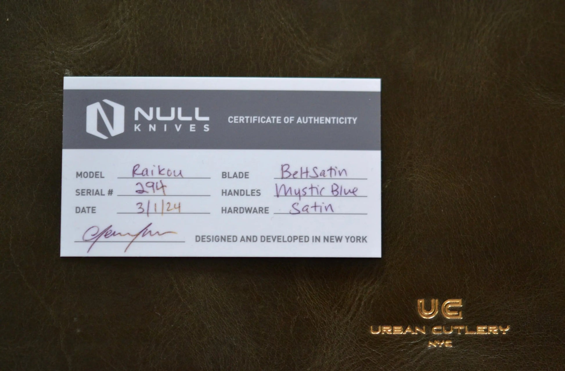 Null Knives-Null Knives Raikou - Blue/Belt Satin - Brand New-Urban Cutlery