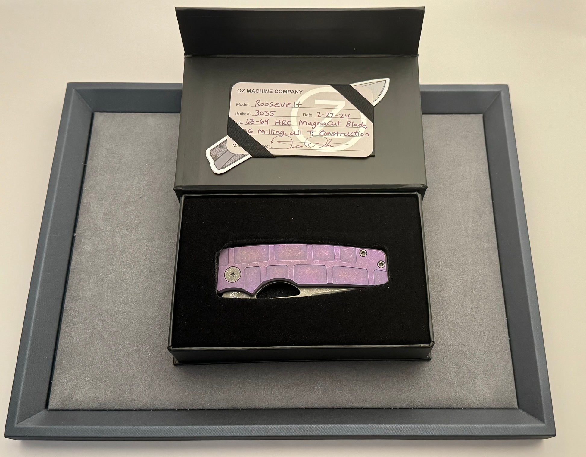 OZ Machine Company - Roosevelt ROSIE - SW Purple MAG Milled Scales - Magnacut Blade #3035 - Brand New OZ Machine Company Urban Cutlery & Lifestyle Shoppe