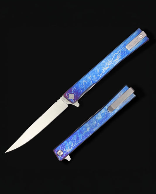 Ocaso Knives-Ocaso Knives Solstice - Anodized Titanium Handle - Satin S35VN Blade-1-Urban Cutlery