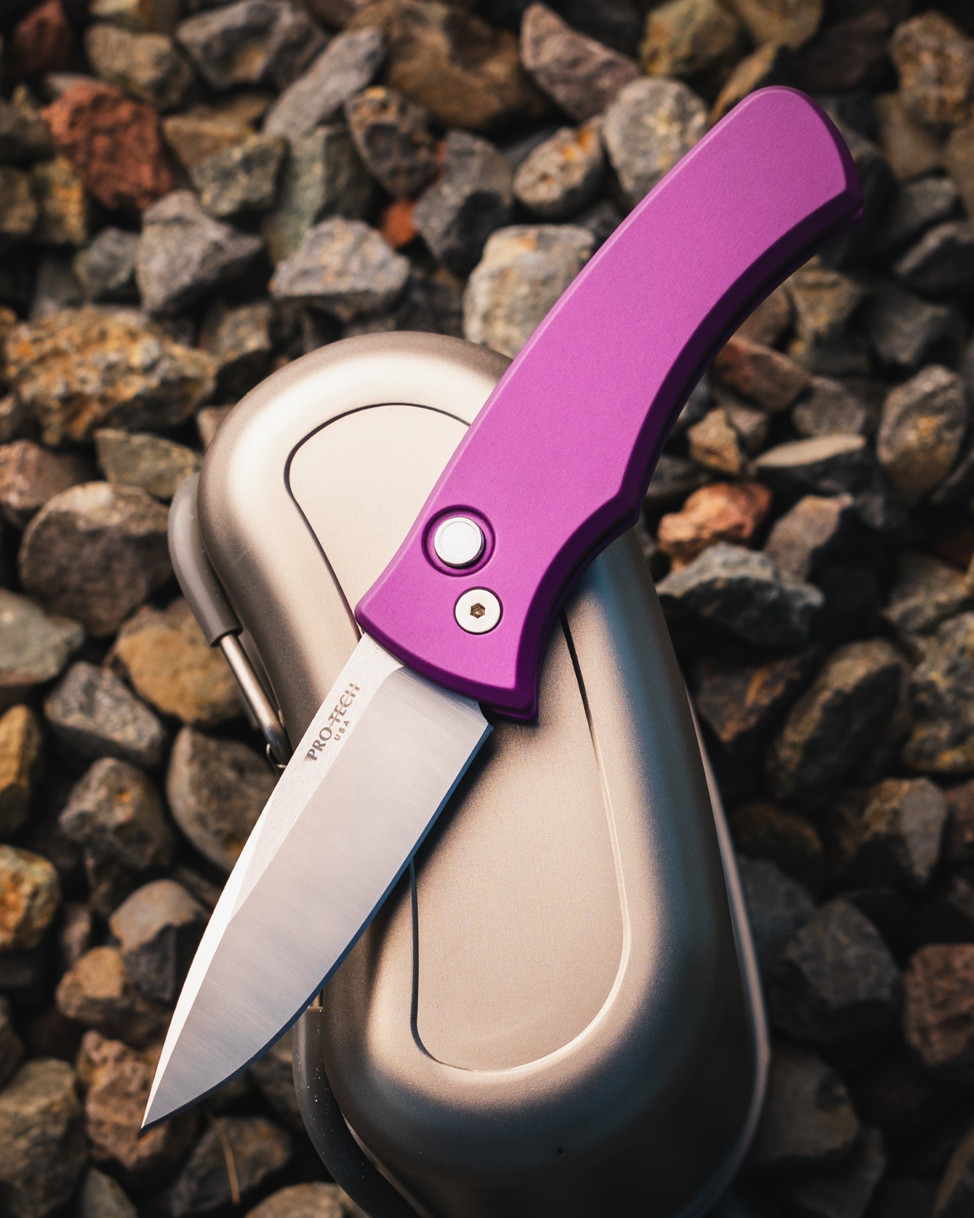 Pro-Tech BST26.Duke.1 Blade Show Texas 2026 Exclusive Duke AUTO - Purple 6061 Aluminum Handle - Machine Magnacut Blade - White Pearl Button /80