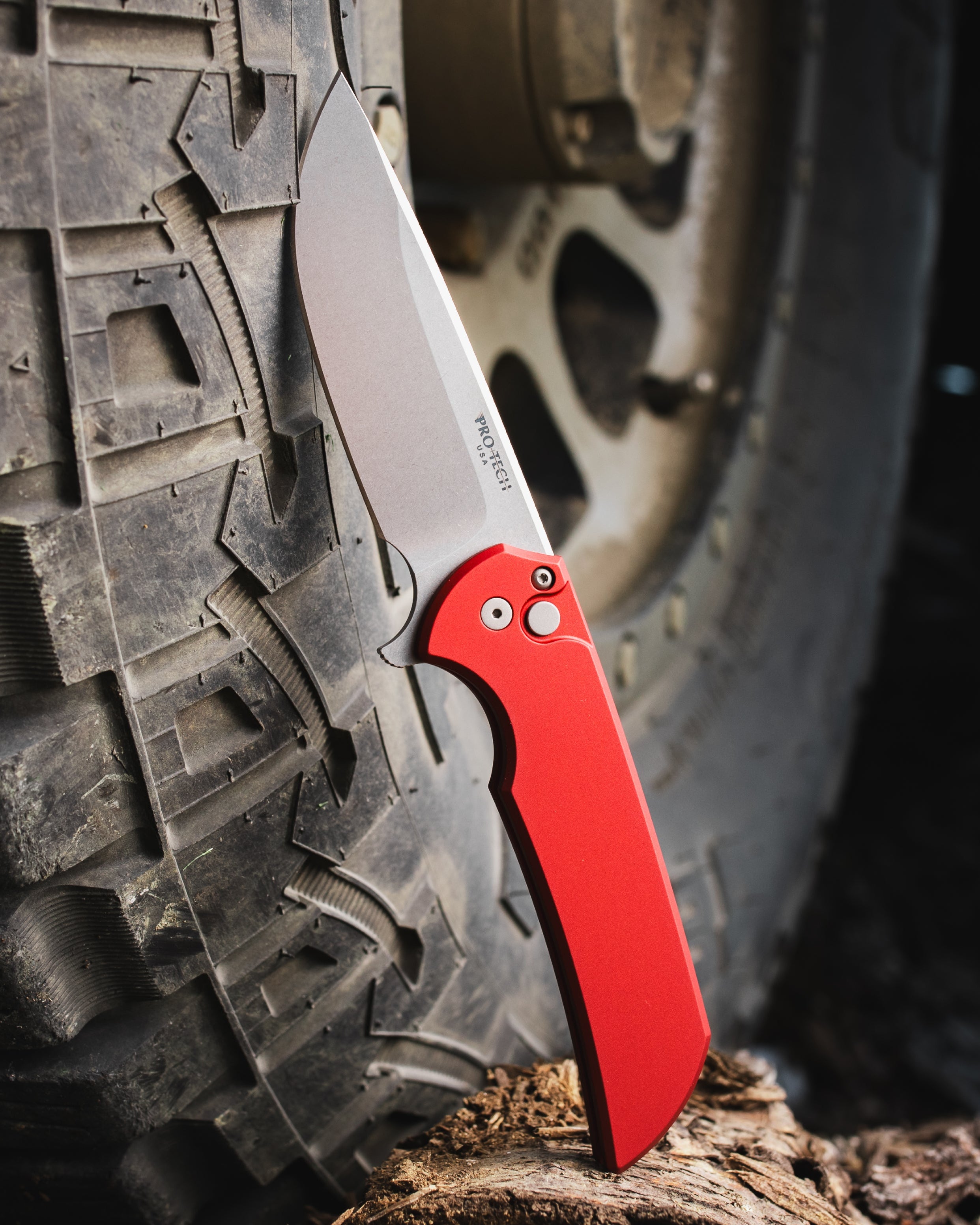 Pro-Tech Mordax (MX101.Red.20CV) - Red Handle - Stonewash 20-CV Blade - Blasted Hardware