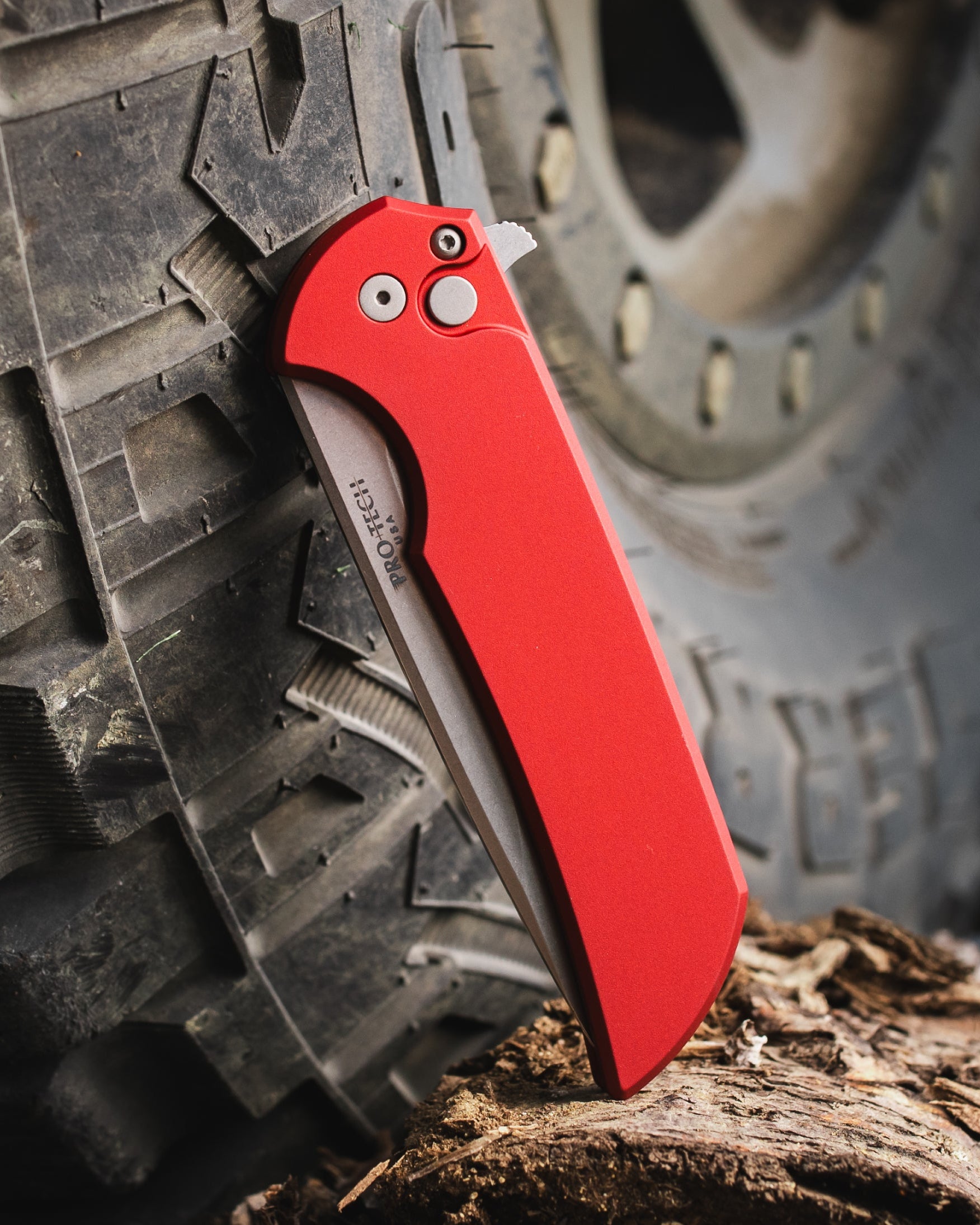Pro-Tech Mordax (MX101.Red.20CV) - Red Handle - Stonewash 20-CV Blade - Blasted Hardware