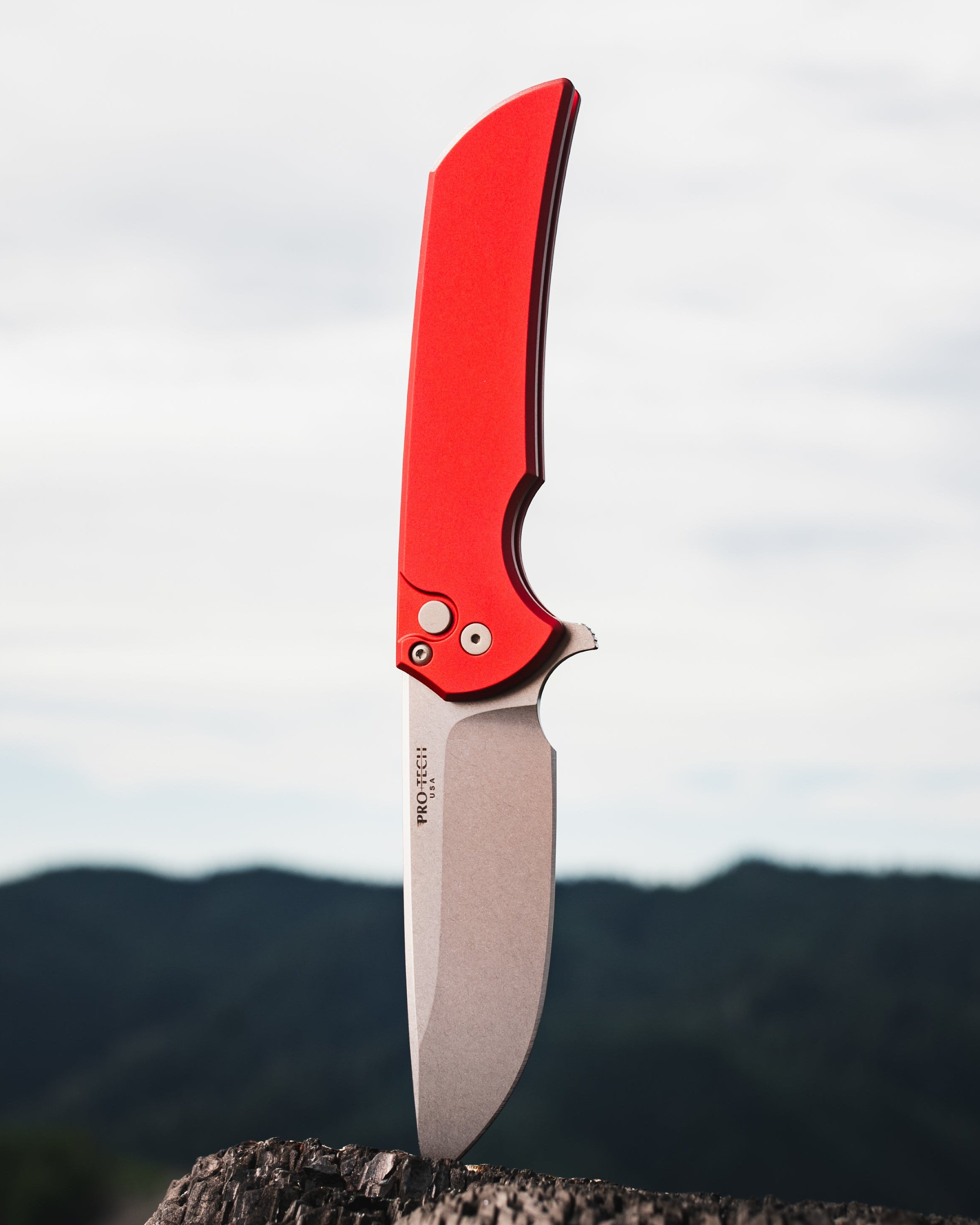 Pro-Tech Mordax (MX101.Red.20CV) - Red Handle - Stonewash 20-CV Blade - Blasted Hardware