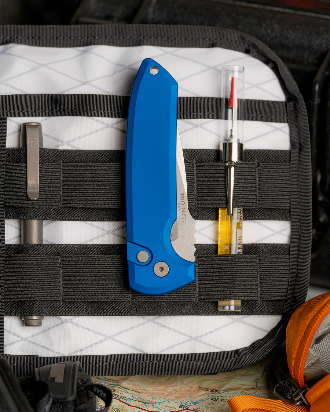 Pro-Tech Les George LG3101-Blue Rockeye AUTO - Blue Handle - Magnacut Blade - Blasted Hardware