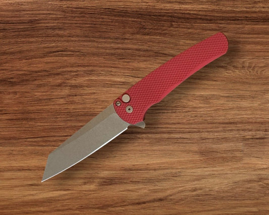 Pro-Tech 5405 Malibu - Textured Red Handle - Stonewash Reverse Tanto Magnacut Blade Urban Cutlery & Lifestyle Shoppe