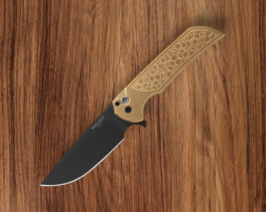 Pro-Tech AlBronze Gridlock Mordax - "Gridlock" Handle - DLC S45vn Blade - Black Lip Pearl Push Button - Black Mini Deep Carry Clip Urban Cutlery & Lifestyle Shoppe