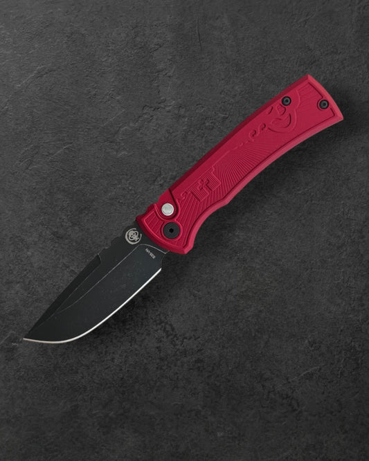 Pro-Tech-Chaves x Pro-Tech 229 Redencion Auto - Red Key Milled Handles - Battle Worn DLC Black Drop Point S35vn Blade-1-Urban Cutlery