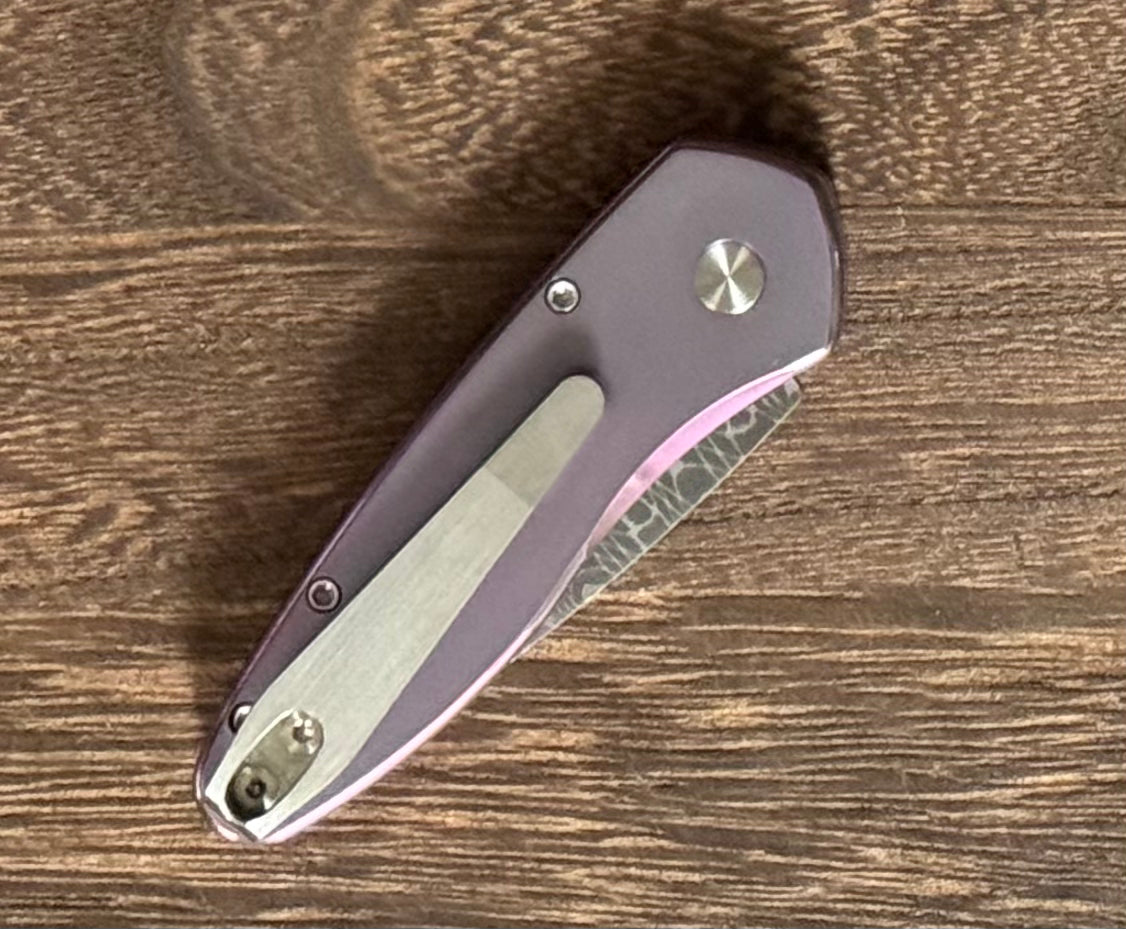 Pro-Tech Custom Sprint Runt Spirograph Damascus, Purple Ti, MOP Inlay - Brand New Pro-Tech Urban Cutlery & Lifestyle Shoppe