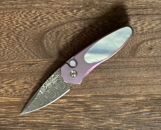 Pro-Tech Custom Sprint Runt Spirograph Damascus, Purple Ti, MOP Inlay - Brand New Pro-Tech Urban Cutlery & Lifestyle Shoppe