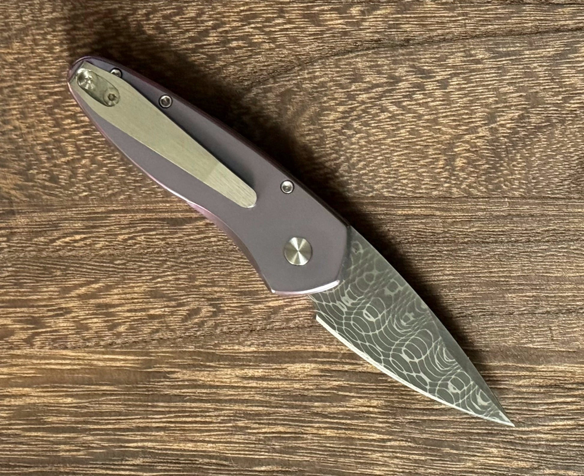 Pro-Tech Custom Sprint Runt Spirograph Damascus, Purple Ti, MOP Inlay - Brand New Pro-Tech Urban Cutlery & Lifestyle Shoppe