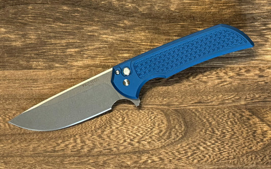 Pro-Tech Mordax (MX105-BLUE) - Blue Honeycomb Textured Handle - Stonewash S45VN Blade - Blasted Mini Deep Carry Clip Urban Cutlery & Lifestyle Shoppe