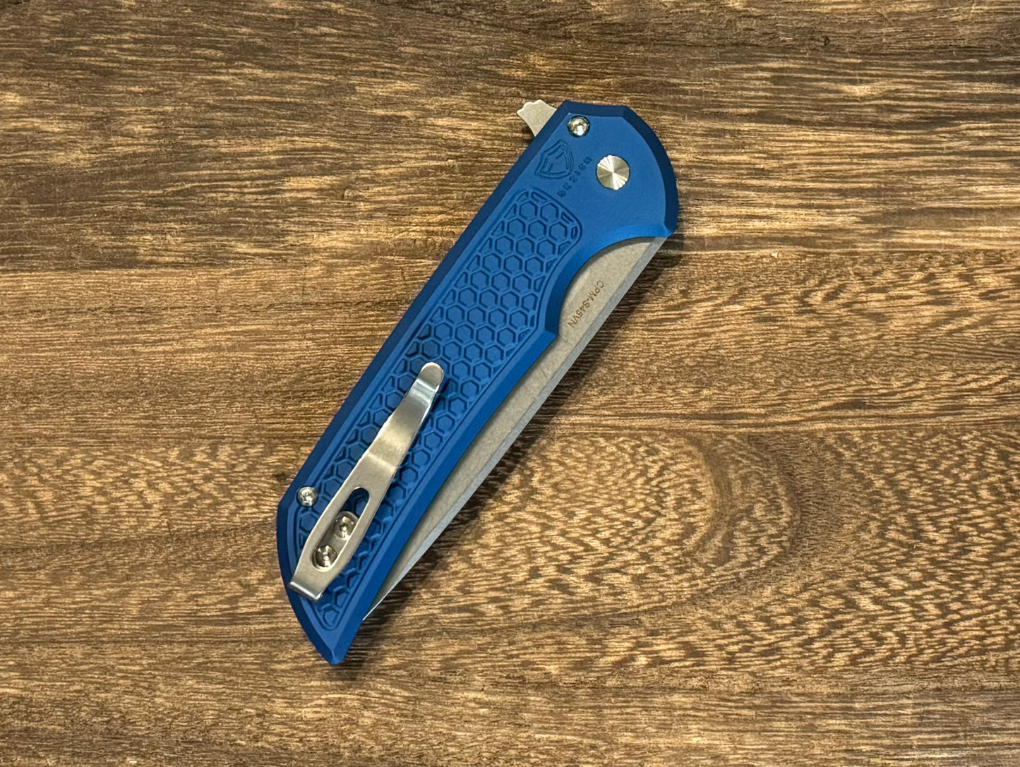 Pro-Tech Mordax (MX105-BLUE) - Blue Honeycomb Textured Handle - Stonewash S45VN Blade - Blasted Mini Deep Carry Clip Urban Cutlery & Lifestyle Shoppe