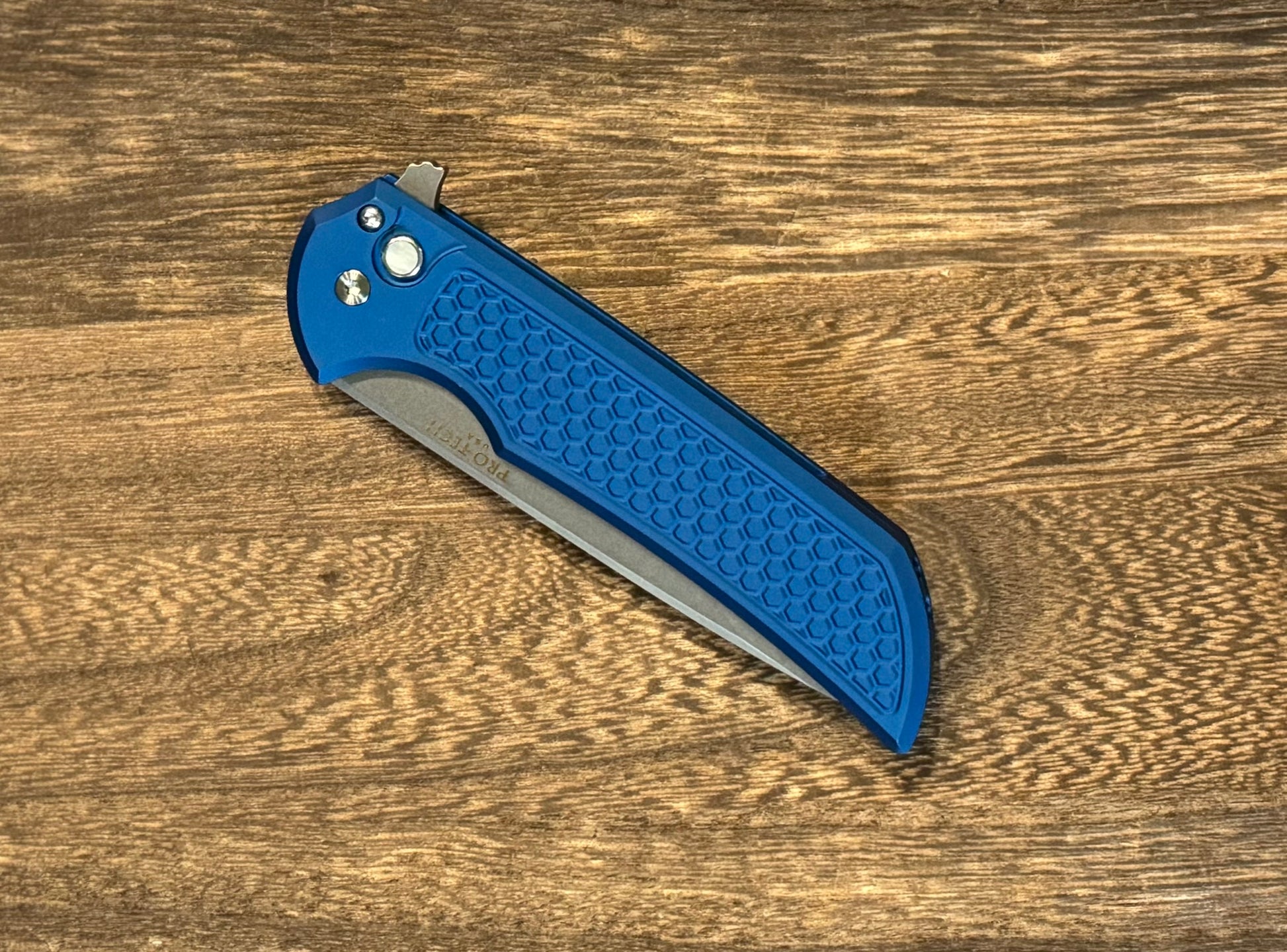 Pro-Tech Mordax (MX105-BLUE) - Blue Honeycomb Textured Handle - Stonewash S45VN Blade - Blasted Mini Deep Carry Clip Urban Cutlery & Lifestyle Shoppe