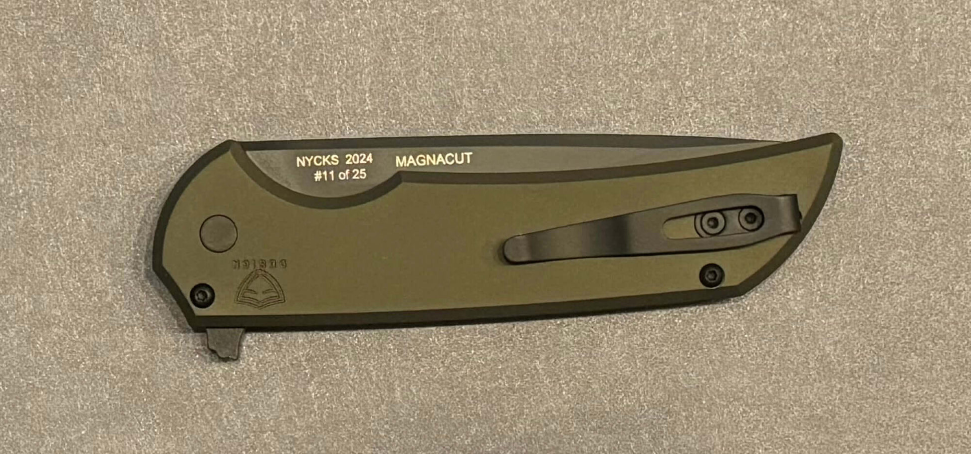 Pro-Tech NYCKS Special Mordax Wharncliffe - Green Handle - Mosaic Pin Push Button - DLC Black Magnacut Blade /25 - Brand New Pro-Tech Urban Cutlery & Lifestyle Shoppe