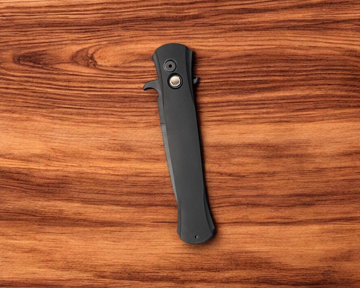 Pro-Tech-Pro-Tech 1921-LTD Large Don - Solid Black Handles - Mother of Pearl Push Button - DLC Black Blade with S-Guard-4-Urban Cutlery