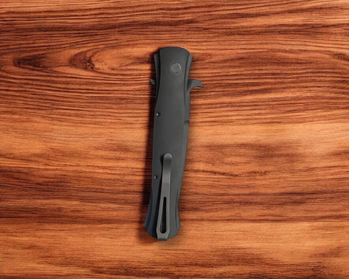 Pro-Tech-Pro-Tech 1921-LTD Large Don - Solid Black Handles - Mother of Pearl Push Button - DLC Black Blade with S-Guard-5-Urban Cutlery