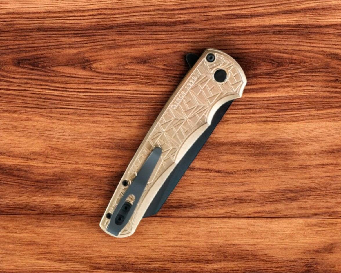 Pro-Tech-Pro-Tech 2024 Malibu "Nexus" - 25 Year Anniversary Pattern Milled AlBronze Handle - DLC Black Reverse Tanto Blade - Mosaic Pin Push Button-3-Urban Cutlery