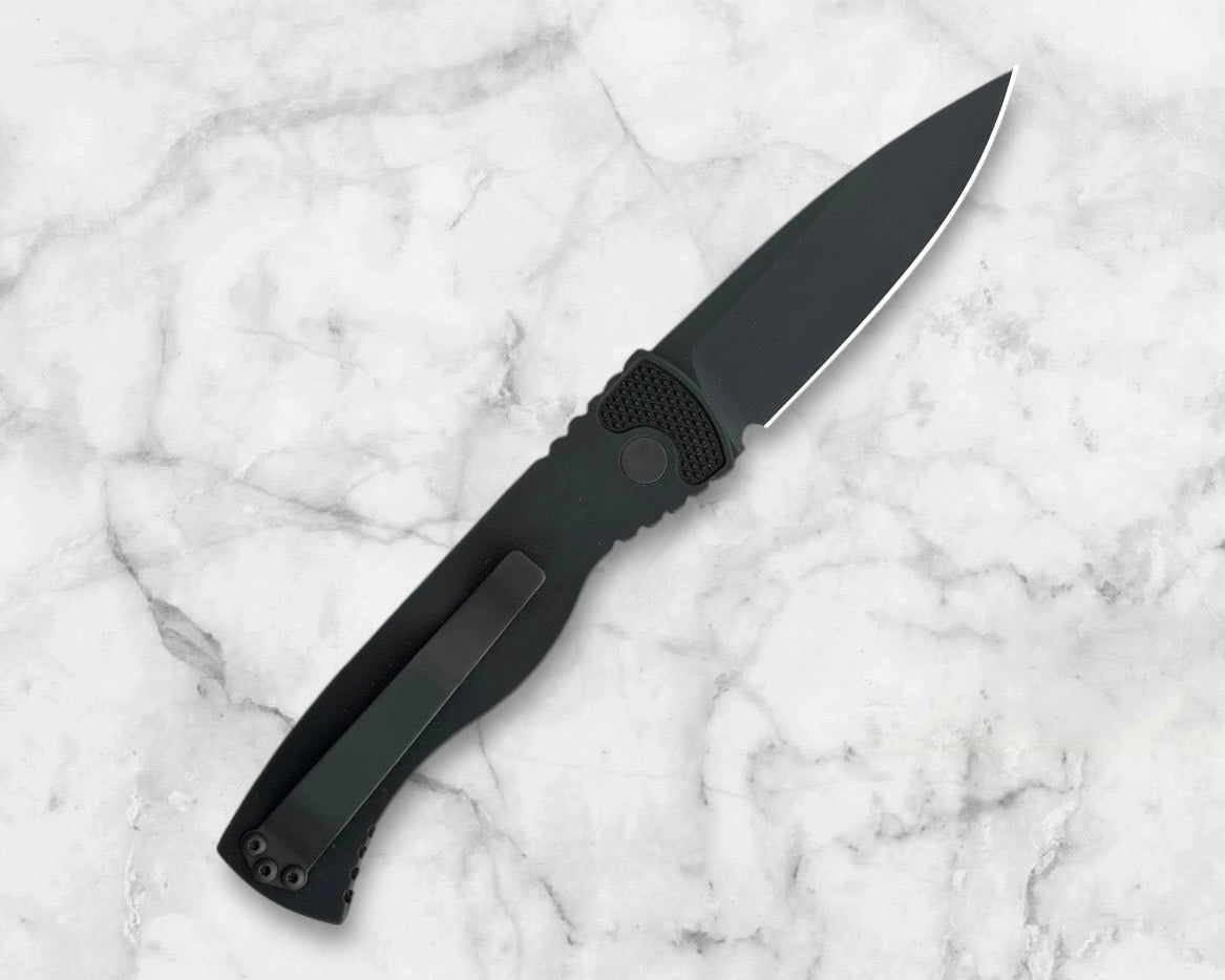 Pro-Tech-Pro-Tech 2025 F&F Show Exclusive SKULL Ltd. Edition TR-2 AUTO - Black Aluminum handle, Bruce Shaw designed sterling silver skull - Black Magnacut Blade - Pearl Button-3-Urban Cutlery