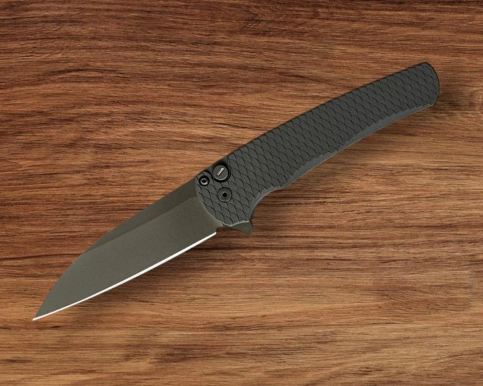 Pro-Tech-Pro-Tech 5336 Operator Edition Malibu - Black "Dragon Scale" Handle - DLC Black Wharncliffe Magnacut Blade - Tritium Button - DLC Black Clip-1-Urban Cutlery