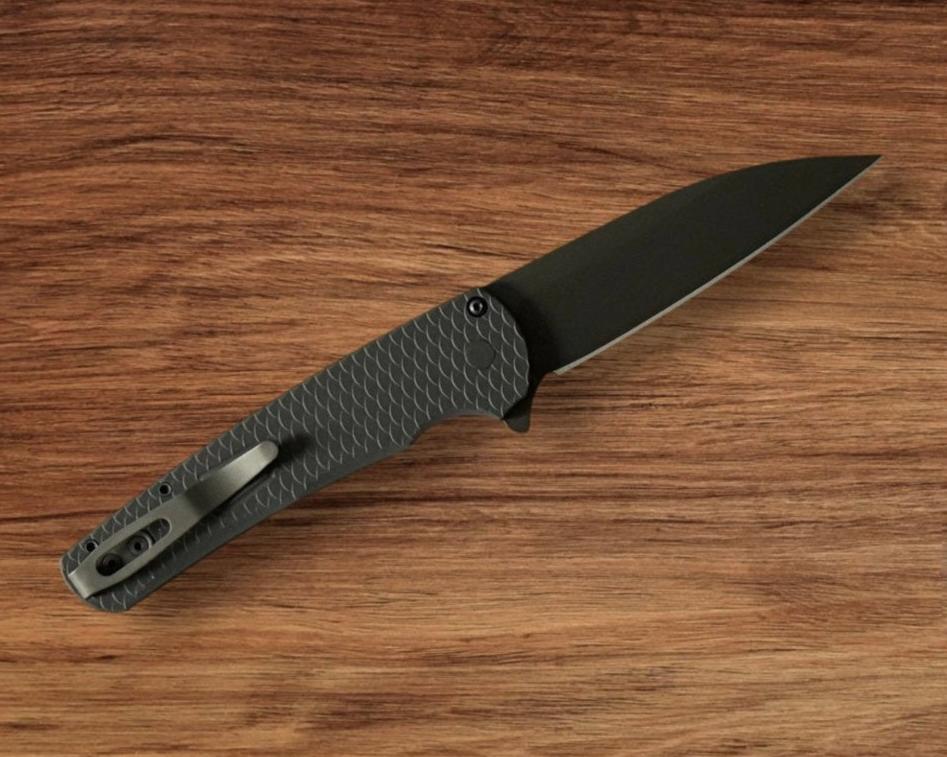 Pro-Tech-Pro-Tech 5336 Operator Edition Malibu - Black "Dragon Scale" Handle - DLC Black Wharncliffe Magnacut Blade - Tritium Button - DLC Black Clip-2-Urban Cutlery