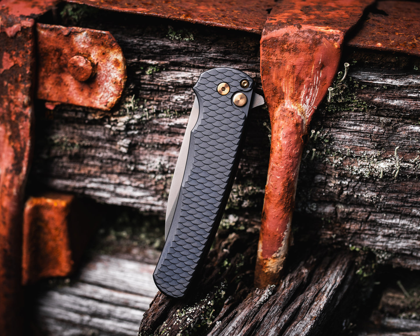 Pro-Tech-Pro-Tech 5336.LTD.SG.RGH Malibu - Black 7075 "Dragon Scale" Handle - Smoky Grey Wharncliffe Magnacut Blade - Rose Gold Hardware - Black Clip-Urban Cutlery