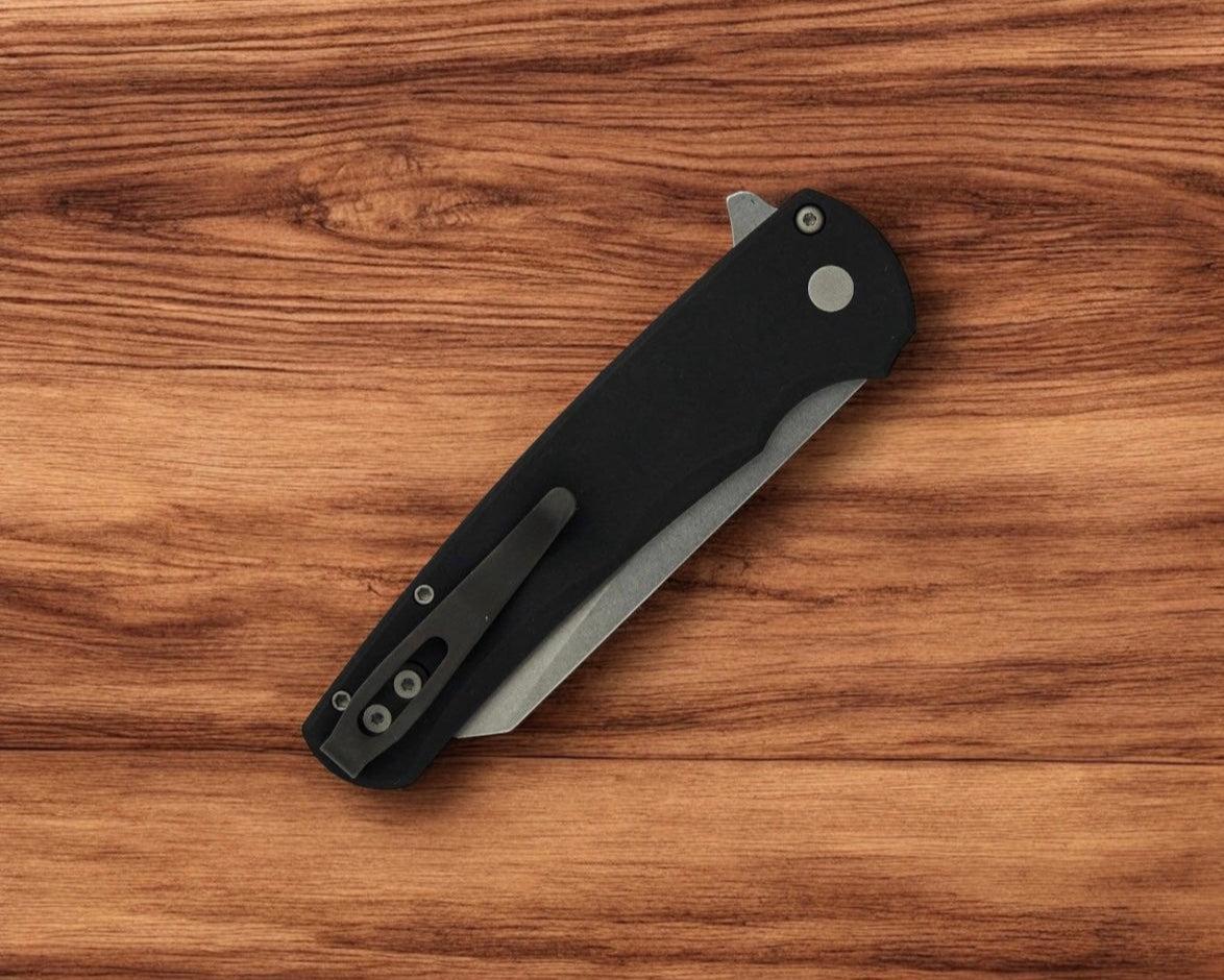 Pro-Tech-Pro-Tech 5401 Malibu - Black Handle - Stonewash Reverse Tanto Magnacut Blade-5-Urban Cutlery