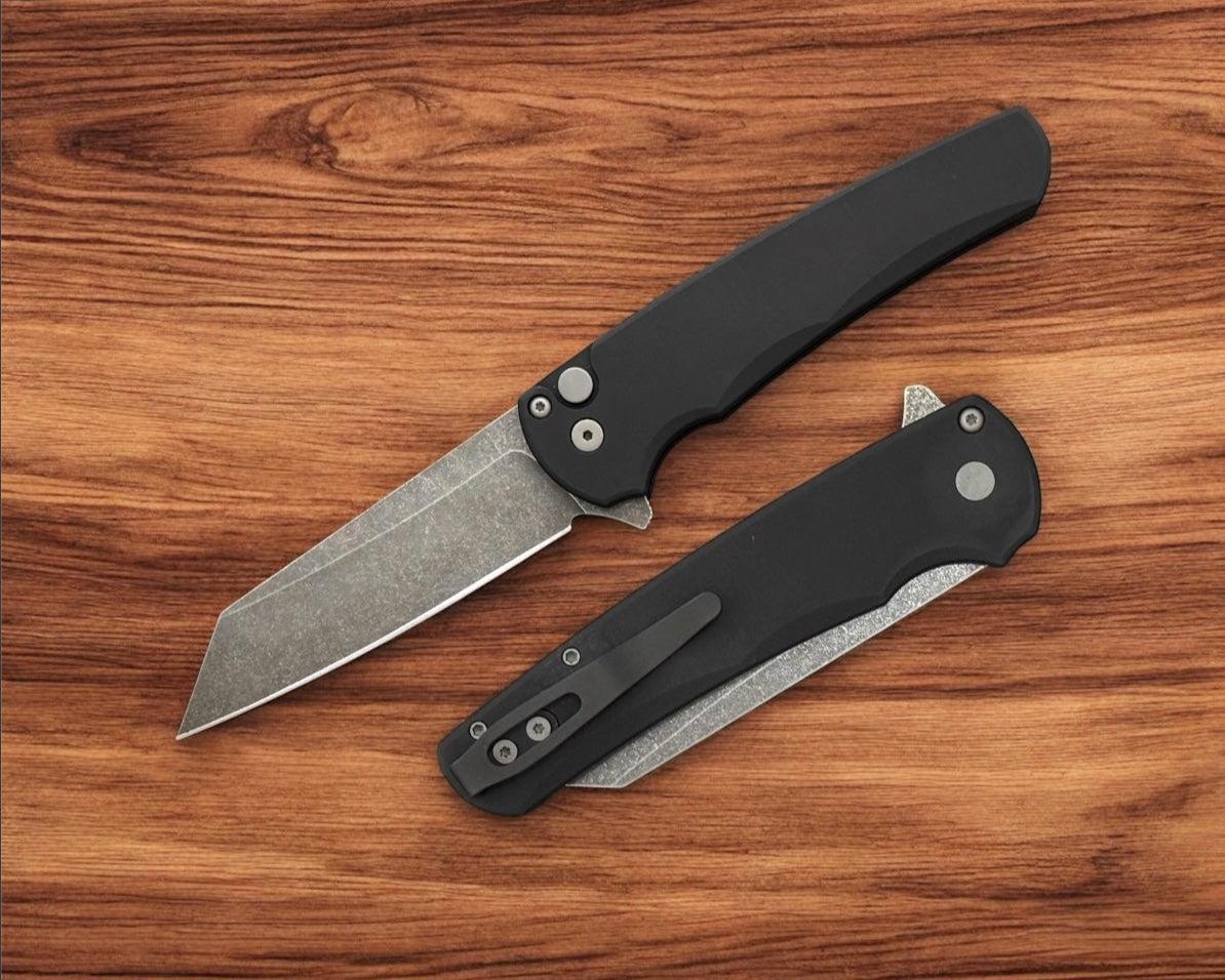 Pro-Tech-Pro-Tech 5401.AW Malibu - Black Handle - Acid Washed Reverse Tanto Magnacut Blade-1-Urban Cutlery