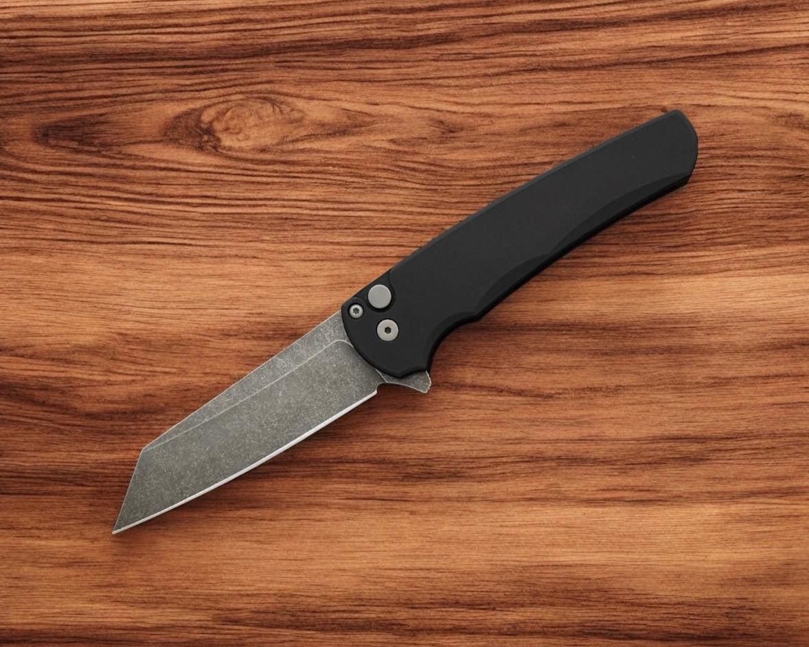 Pro-Tech-Pro-Tech 5401.AW Malibu - Black Handle - Acid Washed Reverse Tanto Magnacut Blade-2-Urban Cutlery