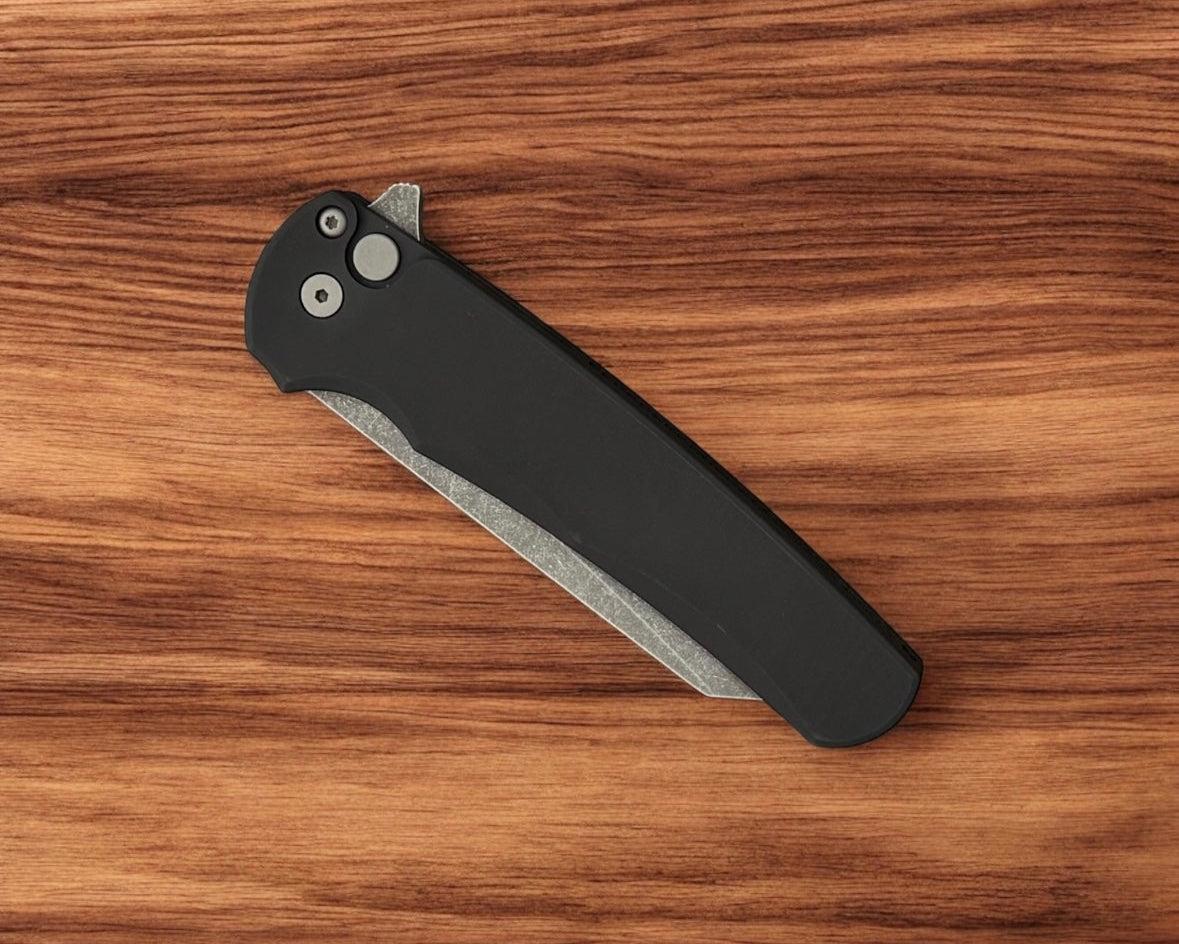 Pro-Tech-Pro-Tech 5401.AW Malibu - Black Handle - Acid Washed Reverse Tanto Magnacut Blade-4-Urban Cutlery