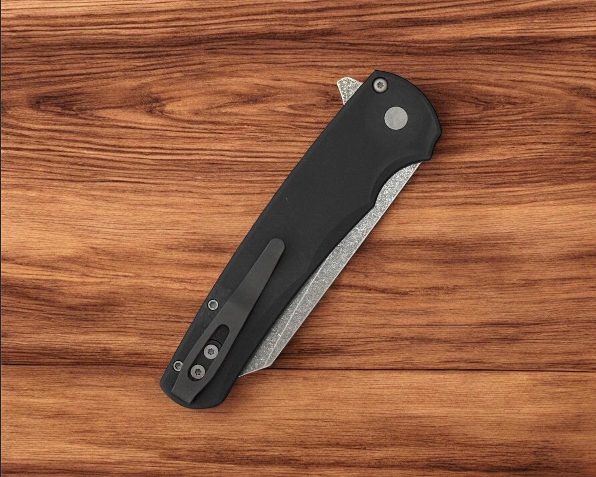 Pro-Tech-Pro-Tech 5401.AW Malibu - Black Handle - Acid Washed Reverse Tanto Magnacut Blade-Urban Cutlery