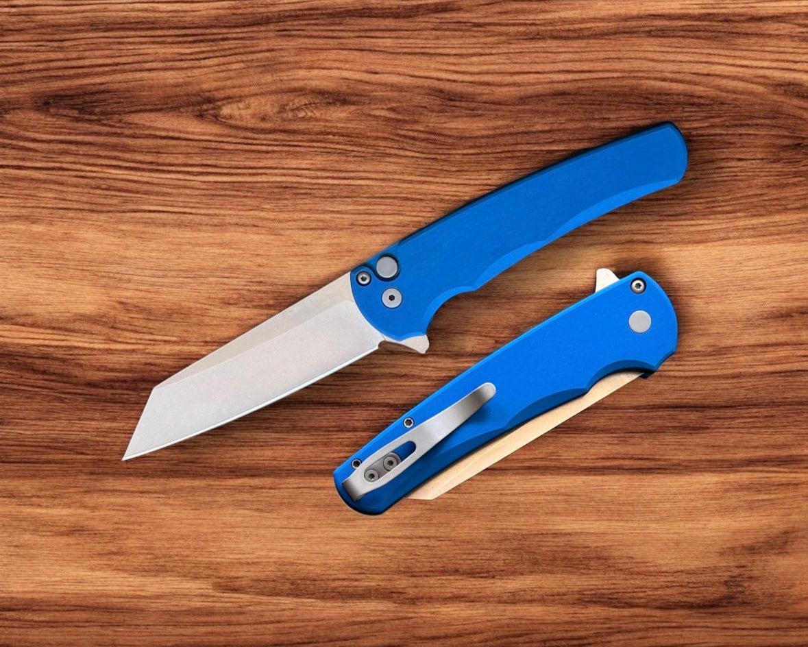 Pro-Tech-Pro-Tech 5401.Blue Malibu - Blue Handle - Stonewash Reverse Tanto Magnacut Blade-1-Urban Cutlery