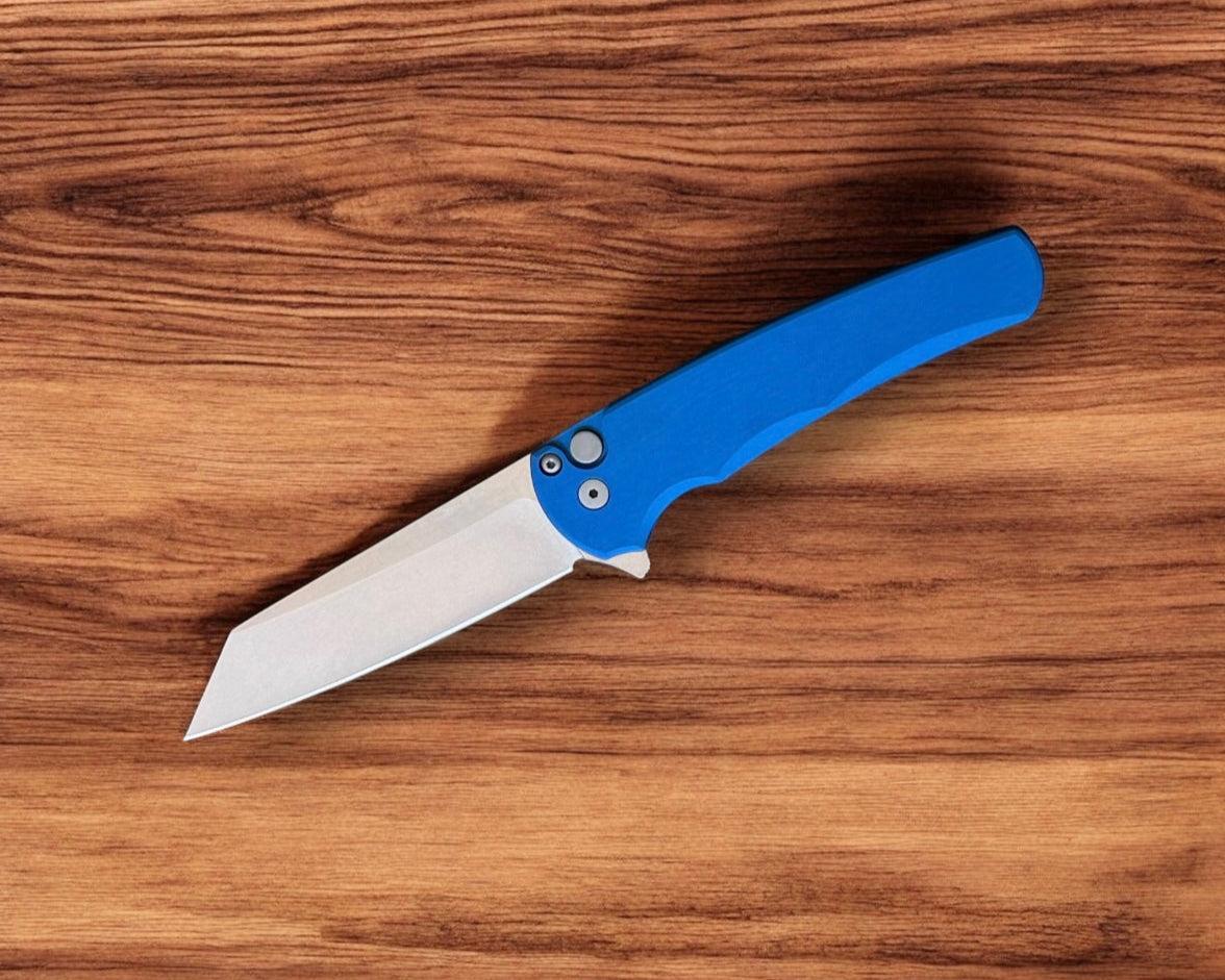 Pro-Tech-Pro-Tech 5401.Blue Malibu - Blue Handle - Stonewash Reverse Tanto Magnacut Blade-2-Urban Cutlery