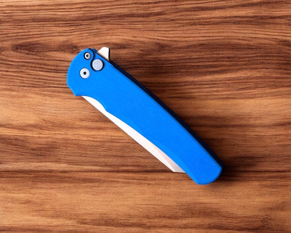 Pro-Tech-Pro-Tech 5401.Blue Malibu - Blue Handle - Stonewash Reverse Tanto Magnacut Blade-4-Urban Cutlery