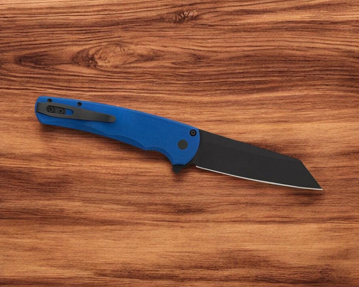 Pro-Tech-Pro-Tech 5403.Blue Malibu - Blue Handle - DLC Black Reverse Tanto Magnacut Blade - Black Hardware-3-Urban Cutlery