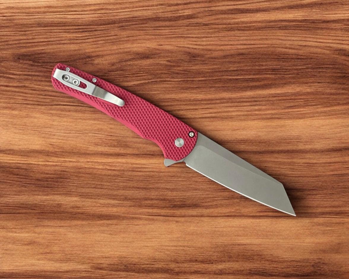 Pro-Tech-Pro-Tech 5405 LTD-Red Malibu - Textured Red Handle - Stonewash Reverse Tanto Magnacut Blade - Gold Lip Pearl Button-3-Urban Cutlery
