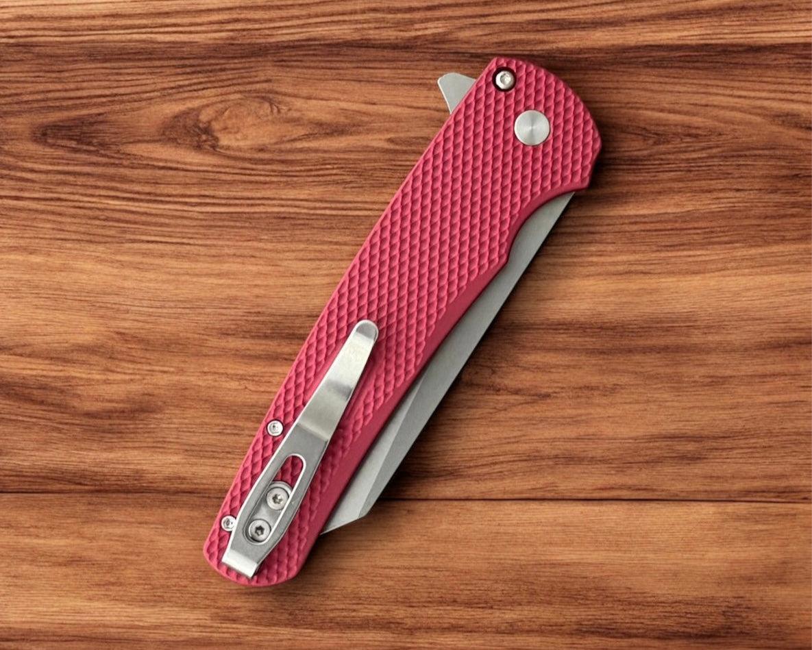 Pro-Tech-Pro-Tech 5405 LTD-Red Malibu - Textured Red Handle - Stonewash Reverse Tanto Magnacut Blade - Gold Lip Pearl Button-Urban Cutlery
