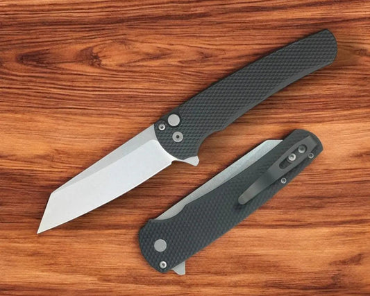 Pro-Tech-Pro-Tech 5405 Malibu - Textured Black Handle - Stonewash Reverse Tanto Magnacut Blade-1-Urban Cutlery