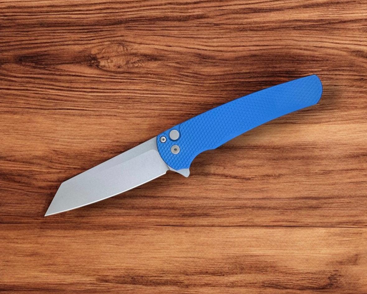 Pro-Tech-Pro-Tech 5405 Malibu - Textured Blue Handle - Stonewash Reverse Tanto Magnacut Blade-2-Urban Cutlery