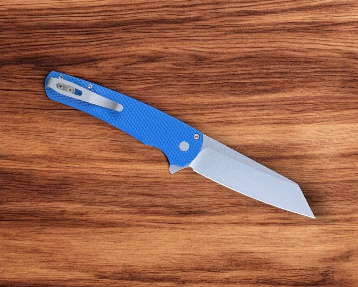 Pro-Tech-Pro-Tech 5405 Malibu - Textured Blue Handle - Stonewash Reverse Tanto Magnacut Blade-3-Urban Cutlery