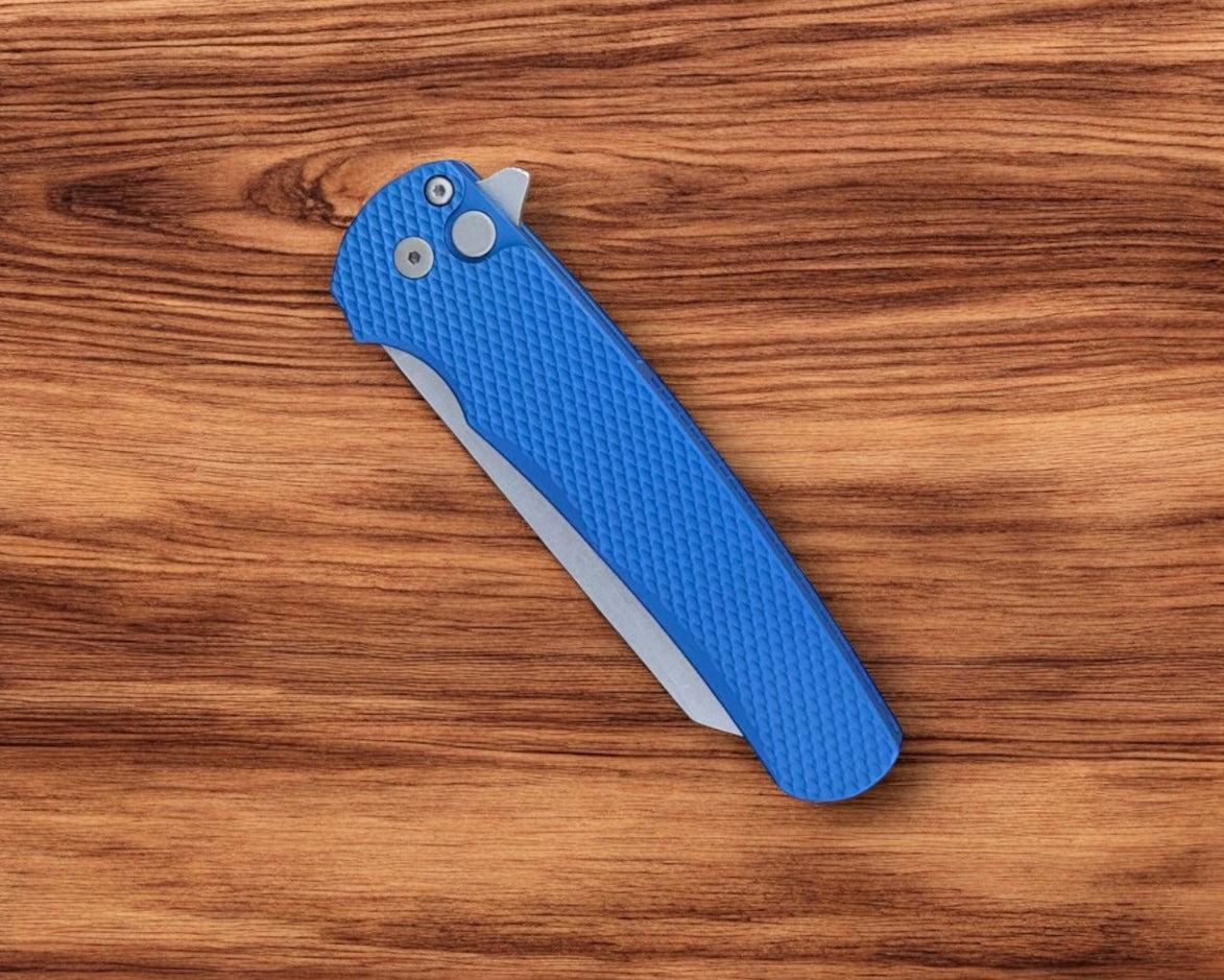 Pro-Tech-Pro-Tech 5405 Malibu - Textured Blue Handle - Stonewash Reverse Tanto Magnacut Blade-4-Urban Cutlery