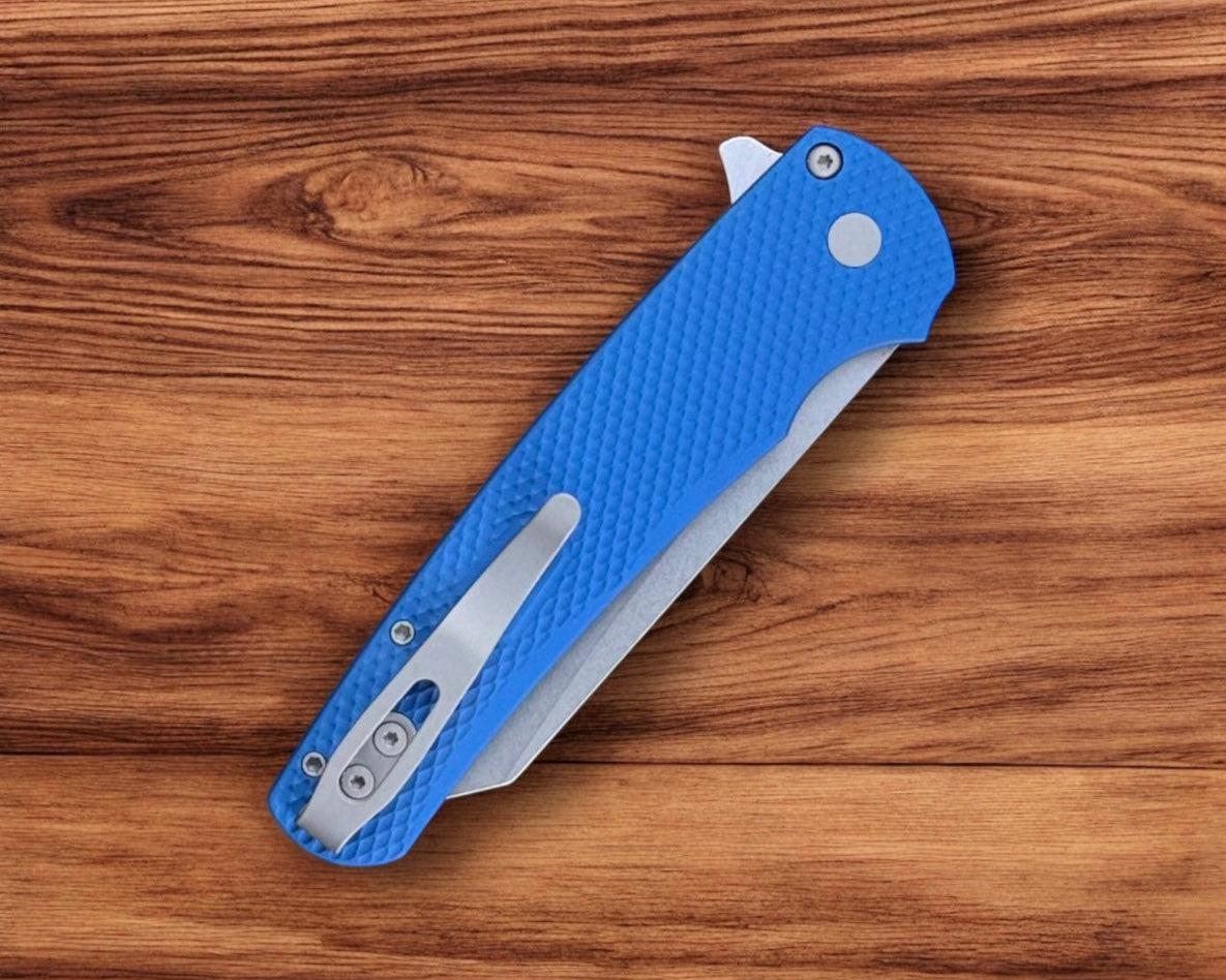 Pro-Tech-Pro-Tech 5405 Malibu - Textured Blue Handle - Stonewash Reverse Tanto Magnacut Blade-5-Urban Cutlery